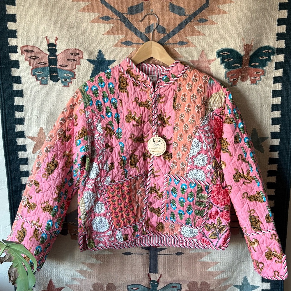 Pink Patchwork Bomber Jacket Handmade in India